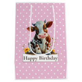 Koe Happy Birthday Cute Pink Medium Cadeauzakje (Achterkant)