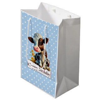 Koe Happy Birthday Daisy Blue Medium Cadeauzakje