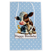 Koe Happy Birthday Daisy Blue Medium Cadeauzakje (Voorkant)