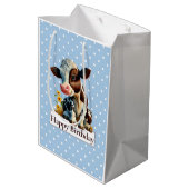 Koe Happy Birthday Daisy Blue Medium Cadeauzakje (Achterkant Gekanteld)