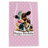 Koe Happy Birthday Daisy Pink Medium Cadeauzakje (Voorkant)