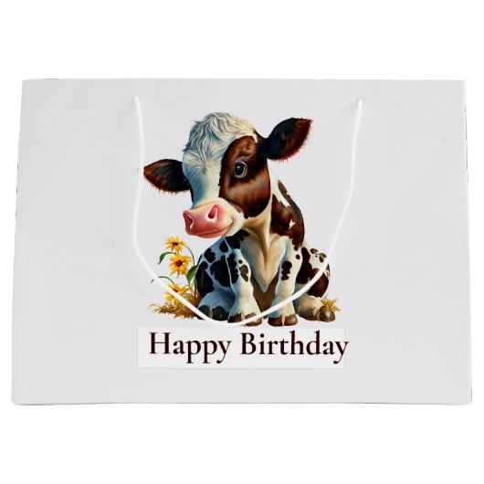 Koe Happy Birthday Daisy White Groot Cadeauzakje (Voorkant)