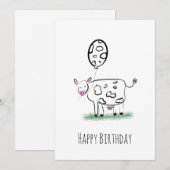Koe Happy Birthday Hand Drawn Doodle Art Feestdagenkaart (Voorkant / Achterkant)