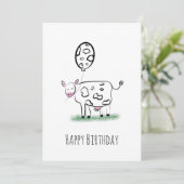 Koe Happy Birthday Hand Drawn Doodle Art Feestdagenkaart (Staand voorkant)