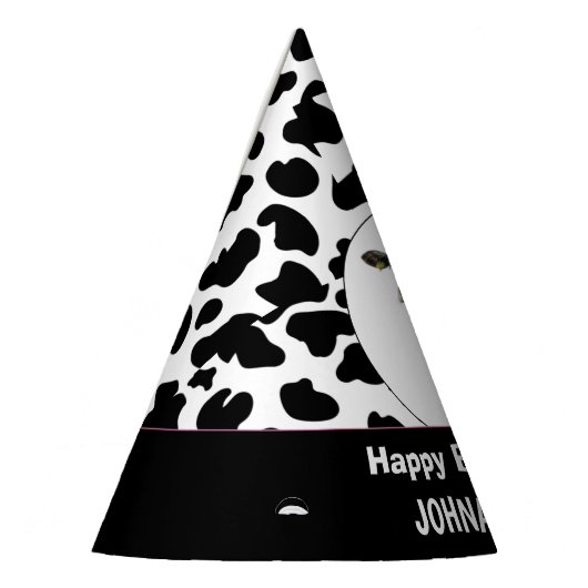 Koe Happy Birthday zwart-wit Feesthoedjes (Links)