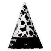 Koe Happy Birthday zwart-wit Feesthoedjes (Rechts)