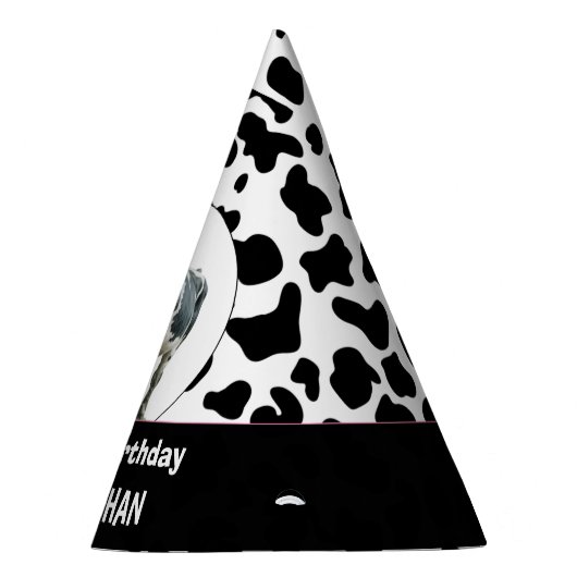 Koe Happy Birthday zwart-wit Feesthoedjes (Rechts)
