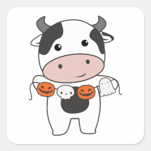 Koe Happy Halloween Pumpkin Bat Costume Square Sti Vierkante Sticker