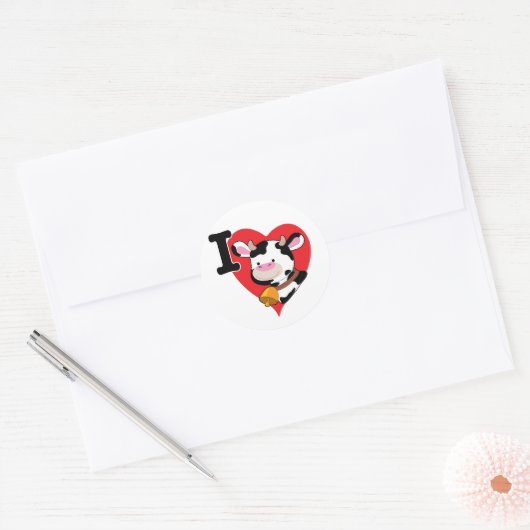 Koe hart ronde sticker (Envelop)