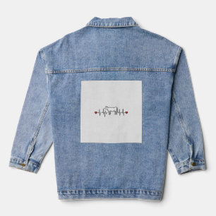 Koe Hartslag Gravure Stijl Boerderij Dier T-shirt Denim Jacket