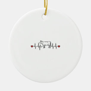 Koe Hartslag Gravure Stijl Boerderij Dier T-shirt Keramisch Ornament