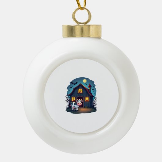 Koe & Haunted Barn Keramische Bal Ornament (Voorkant)