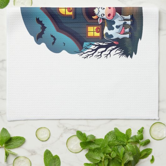 Koe & Haunted Barn Theedoek (Gevouwen)