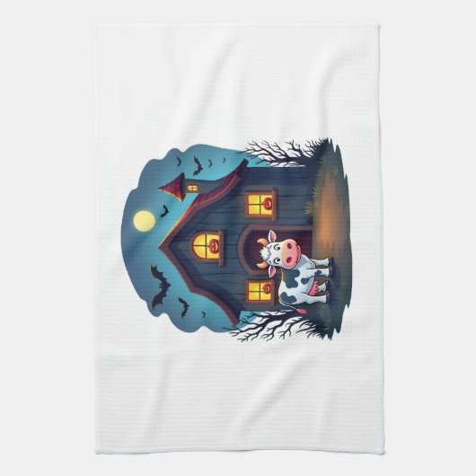 Koe & Haunted Barn Theedoek (Verticaal)