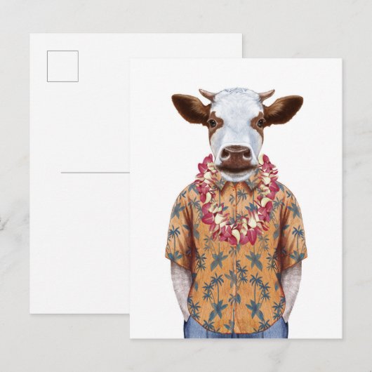 Koe Hawaiiaanse Shirt Briefkaart (Voorkant / Achterkant)