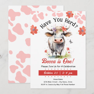 Koe Heb je 1e Verjaardags Meisje ingeslagen Kaart