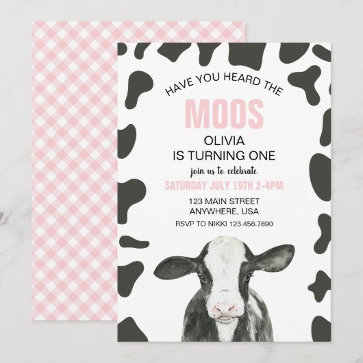 Koe Heb je gehoord Moos roze Plaid Verjaardag Kaart (Voorkant / Achterkant)