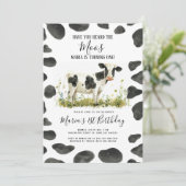 Koe Heb je gehoord Moos Waterverf Verjaardagsfeest Kaart (Staand voorkant)