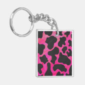 Koe heet roze en zwarte print sleutelhanger (Voorkant Links)