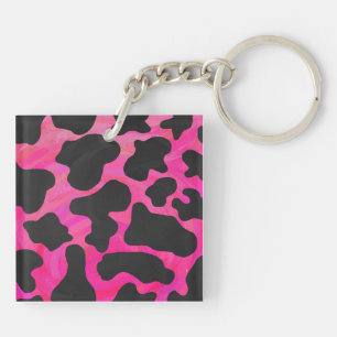 Koe heet roze en zwarte print sleutelhanger