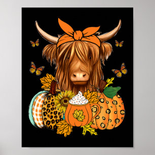 Koe Herfst en bladeren pompoenen herfst Thanksgivi Poster