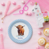 Koe Highland Blue Birthday Papieren Bordje (Feest)