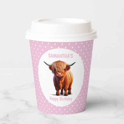 Koe Highland Pink Papieren Bekers (Voorkant)