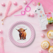 Koe Highland Roze Ballonnen Poke Stippen Papieren Bordje (Feest)