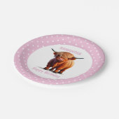 Koe Highland Roze Ballonnen Poke Stippen Papieren Bordje (Gekanteld)