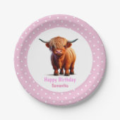 Koe Highland Roze Ballonnen Poke Stippen Papieren Bordje (Voorkant)