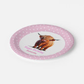 Koe Highland Roze Ballonnen Poke Stippen Papieren Bordje (Gekanteld)