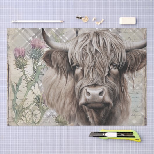 Koe Highland Scotland Thistle Waterverf Tissuepapier (Craft)
