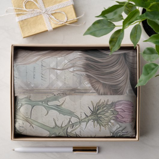 Koe Highland Scotland Thistle Waterverf Tissuepapier (Geschenk)