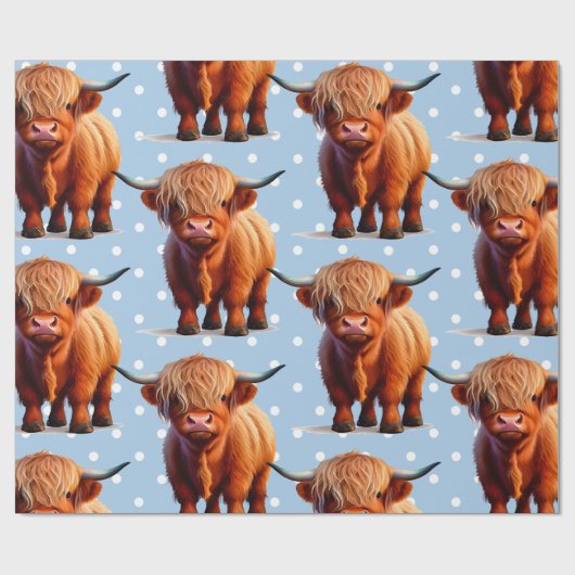 Koe highlander Blauw Cadeaupapier (Vlak)
