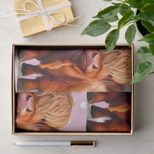Koe highlander roze tissuepapier (Geschenk)