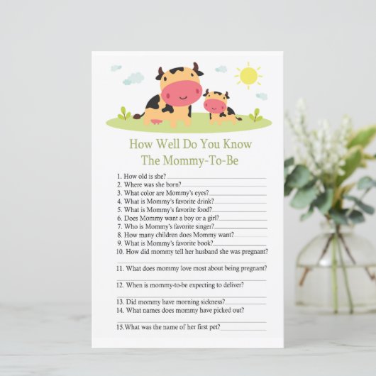 Koe Hoe goed ken je het baby shower spel? (Staand voorkant)