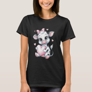 Koe Holding Hart Roze Coquette Bow Zwart & Wit T-shirt