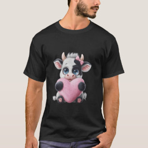 Koe Holding Heart Zwart & Wit Roze Coquette Bow T-shirt