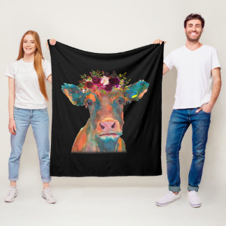 Koe Hoofd Gezichtskleurige Waterverf | Koe Giften Fleece Deken