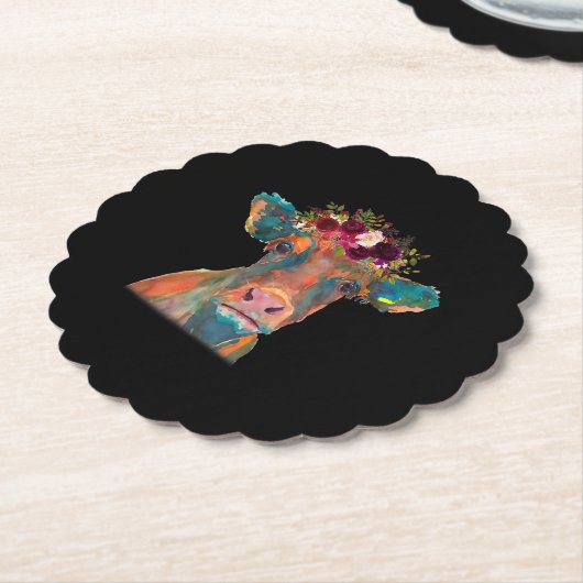 Koe Hoofd Gezichtskleurige Waterverf | Koe Giften Kartonnen Onderzetters (Gekanteld)