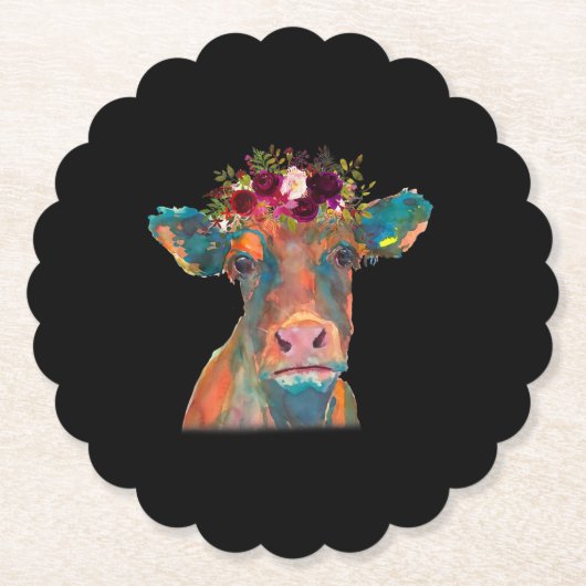 Koe Hoofd Gezichtskleurige Waterverf | Koe Giften Kartonnen Onderzetters (Voorkant)