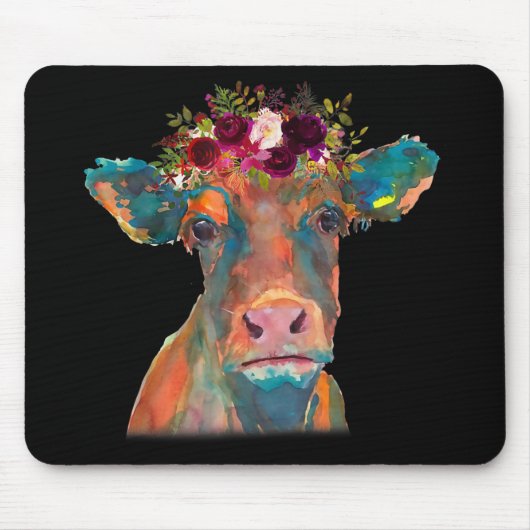 Koe Hoofd Gezichtskleurige Waterverf | Koe Giften Muismat (Voorkant)