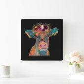 Koe Hoofd Gezichtskleurige Waterverf | Koe Giften Vierkante Klok (Huis)