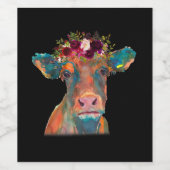 Koe Hoofd Gezichtskleurige Waterverf | Koe Giften Wijn Etiket (Enkel label)