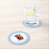 Koe hoogland Blauw Ronde Kartonnen Onderzetter (Insitu)