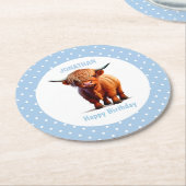 Koe hoogland Blauw Ronde Kartonnen Onderzetter (Gebogen)