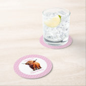 Koe hoogland ROZE Ronde Kartonnen Onderzetter (Insitu)