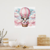 Koe Hot Air Balloon Meisje Poster (Keuken)