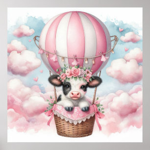 Koe Hot Air Balloon Meisje Poster