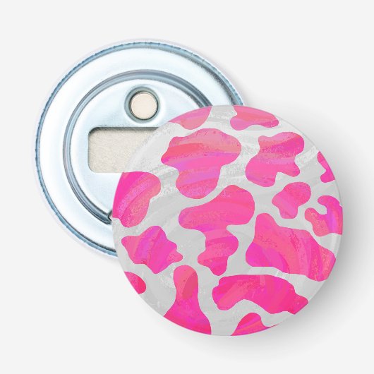 Koe Hot Pink en White Print Button Flesopener (Voorkant)